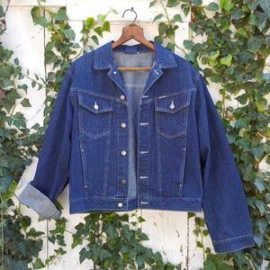 90s Vintage Dark Blue Denim Jean Jacket Pinstriped